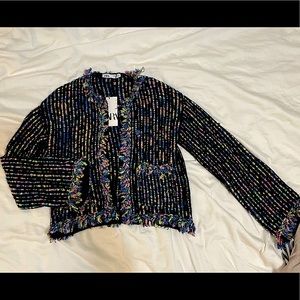 Knit tweed cardigan jacket